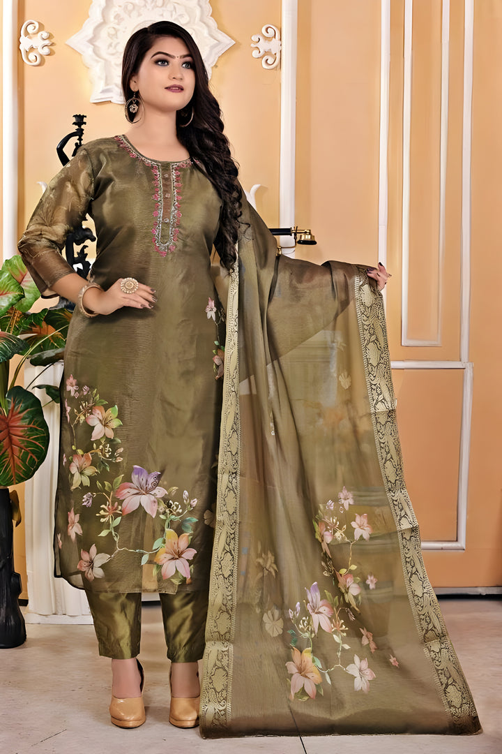 Kurta Pant Dupatta set on Shimmer fabric