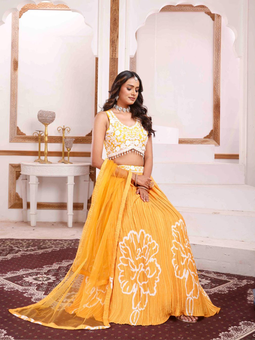 Croptop Skirt lehenga on Chanderi Silk fabric