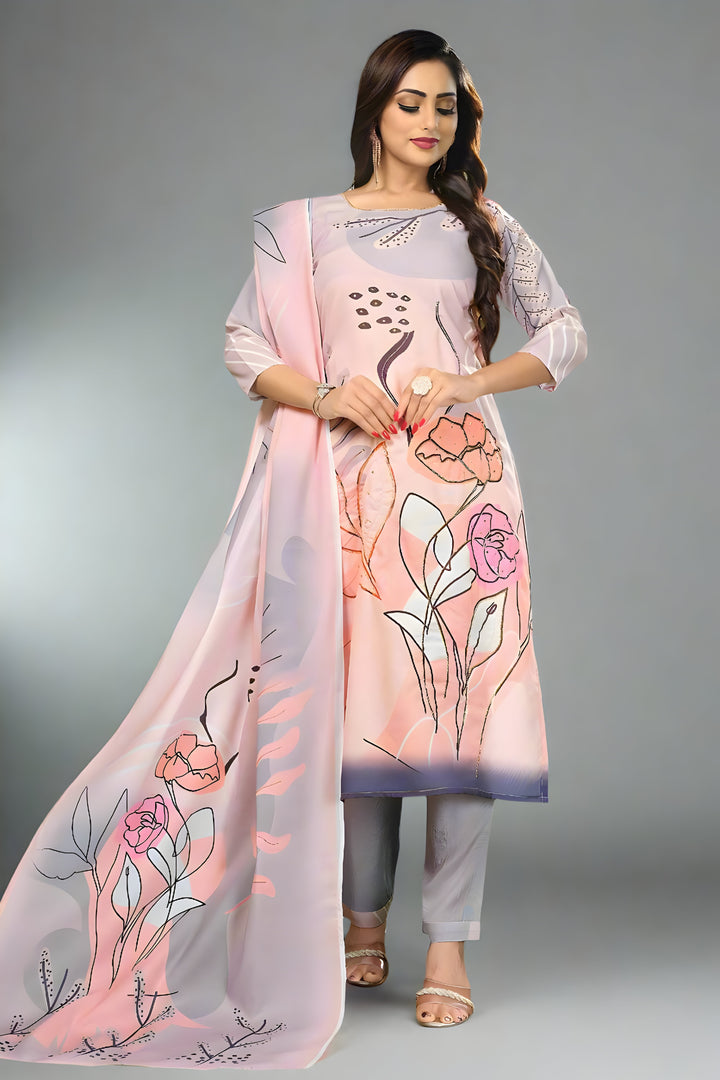 Kurta Pant Dupatta set on Linen fabric