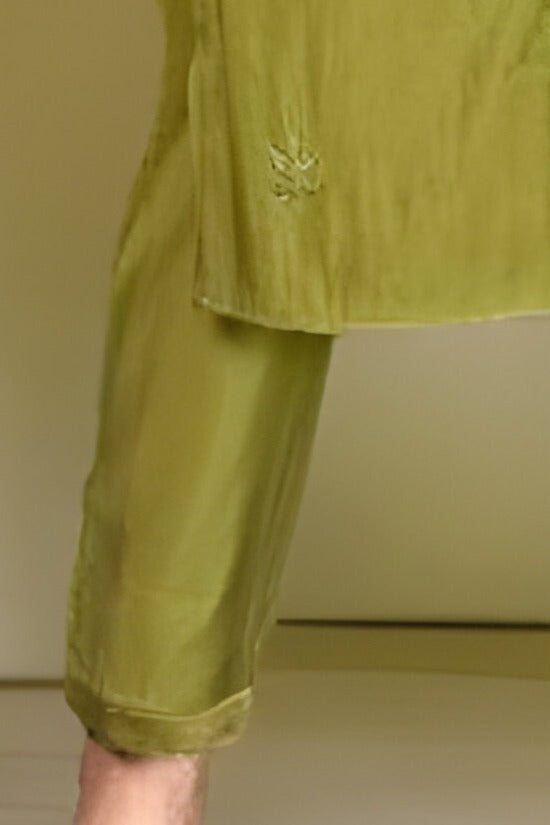 Kurta Pant Dupatta set on Roman Silk fabric