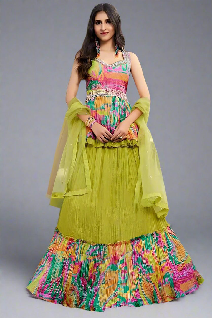 Peplum with Skirt lehenga on Chinon fabric